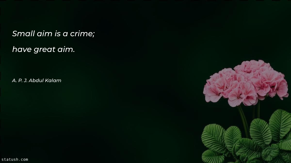 Small aim is a crime; have great aim - Great Quotes at statush.com