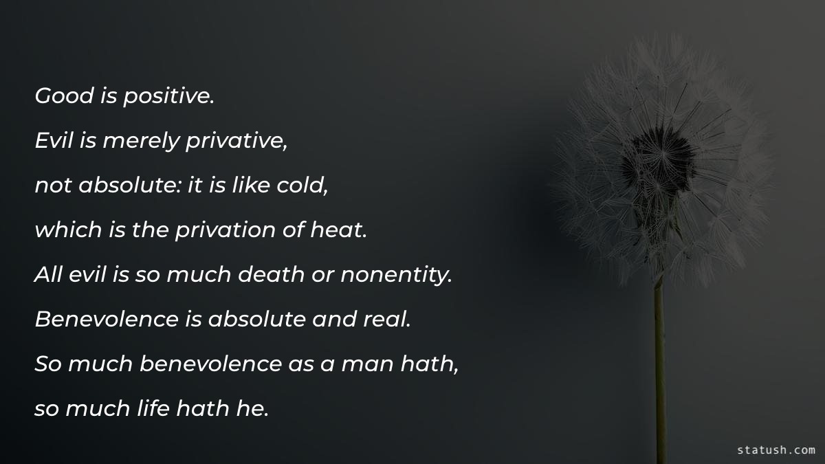 Good is positive. Evil is merely privative Motivational Quotes at statush.com