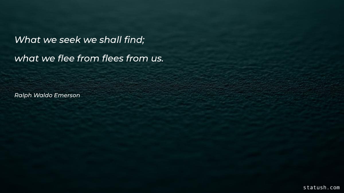 What we seek we shall find; what we flee from flees from us Motivational Quotes at statush.com