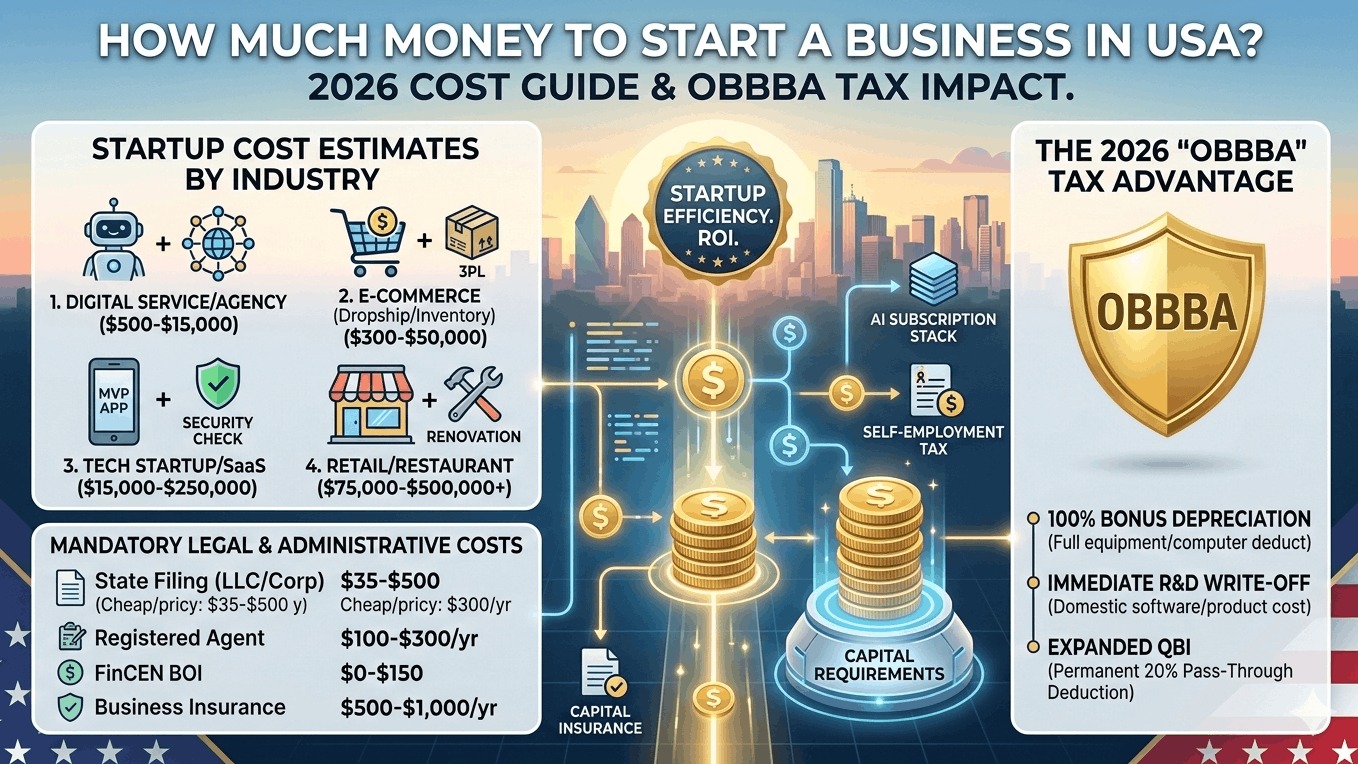 How Much Money to Start a Business in USA? (2026 Cost Guide)