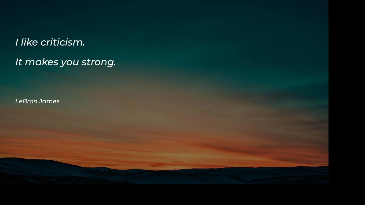 I like criticism. It makes