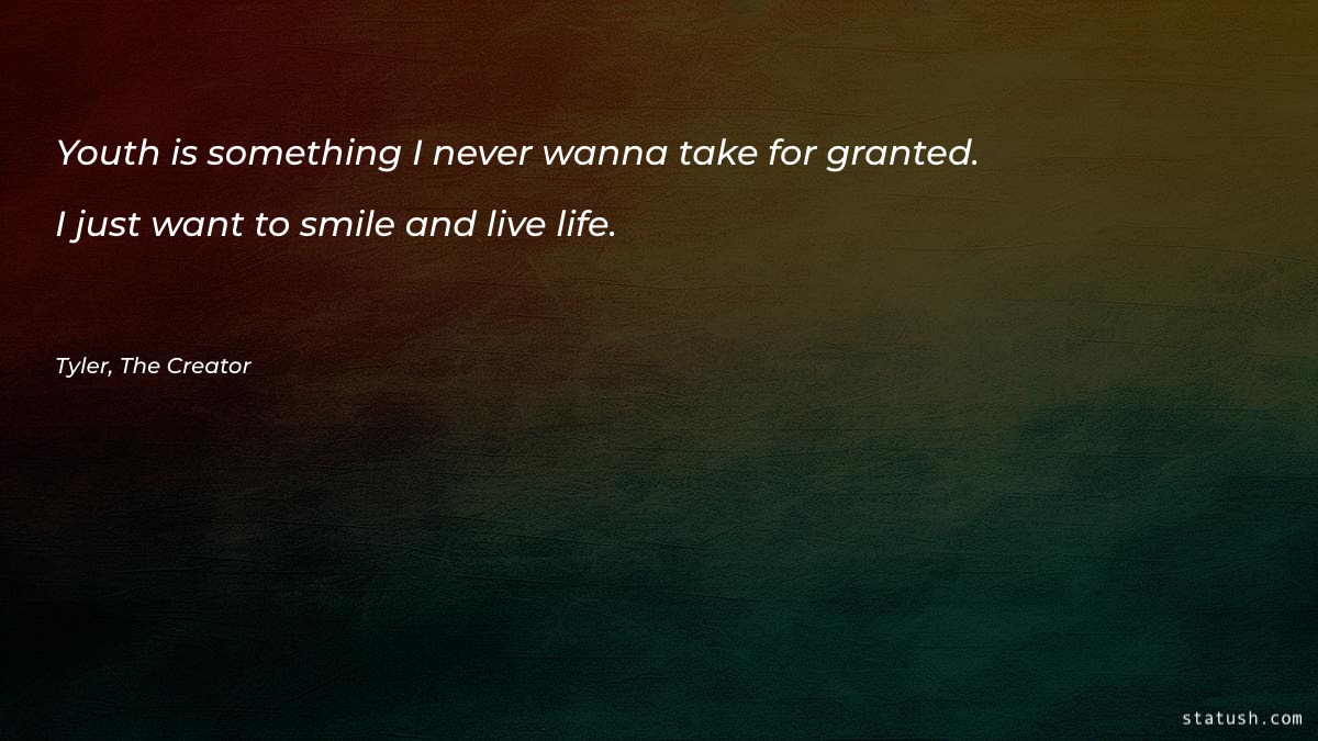 Youth is something I never wanna take - Smile Quotes at statush.com